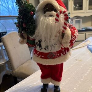 Festive Red Christmas black Santa Figurine with Candy Cane
